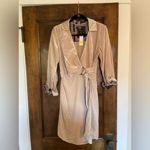 Maeve - NWT - Cream Velvet Wrap Dress with Patterned Cuffs